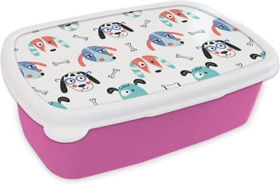 Broodtrommel Roze - Lunchbox - Brooddoos - Jongens - Patronen - Hond - 18x12x6 cm - Kinderen - Meisje