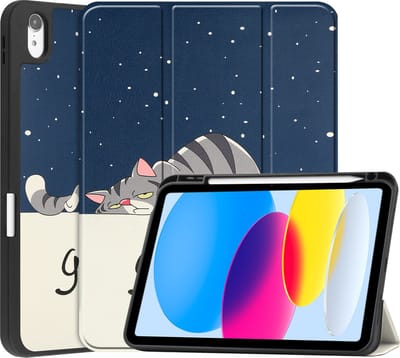 Hoesje - Geschikt voor Apple iPad A16/A18 (2022/2025/2026) - 10.9 & 11 inch (10e, 11e & 12e generatie) - Dun & Stevig - Trifold Bookcase - Hard Cover Case - Met Uitsparing Geschikt voor Apple Pencil - Hardcover Book - Tablet Hoes - Kat