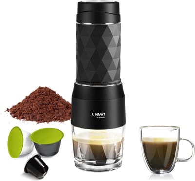 Draagbare Koffiemachine - Espressomachine - Voor Nespresso, Dolce Gusto Cups en Filterkoffie - 20 Bar - Handpers - Voor Op reis/Camping - Zwart
