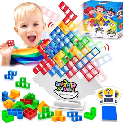 64-delige Tetra Tower Stapelspel - Educatief Bouwblok Puzzel, Montessori Speelgoed, Gezellige Spellen voor Kinderen en Volwassenen