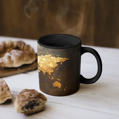 Magische Mok - Foto op Warmte Mokken - Koffiemok - Wereldkaart - Goud - Roest print - Magic Mok - Beker - 350 ML - Theemok