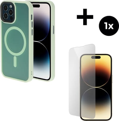 Mobiparts Hardcover MagSafe hoesje geschikt voor Apple iPhone 14 Pro Max - MagSafe - met 1 Screenprotector van Gehard Glas - Groen