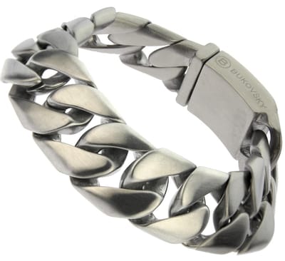 Bukovsky - Geborstelde  Stalen Heren Schakelarmband - "Force Small" - 19.5 cm - Gourmette - Mat - Rvs - 316L Stainless Steel