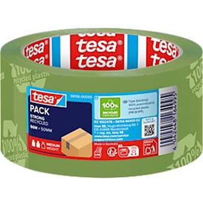 Tesa Pack® eco & Strong verpakkingstape, 66m x 50mm, groen met bedrukking, pak à 6 stuks