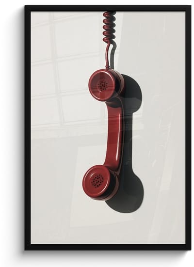 Poster in lijst - Fotolijst 60x90 cm - Posters - Telefoon - Koord - Rood - Minimalistisch - Posterlijst zwart - Decoratie - Wanddecoratie woonkamer - Muurdecoratie slaapkamer