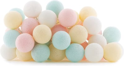 Cotton Ball Lights - LED lichtslinger voor binnen - Handgemaakt en Fairtrade - 50 lampjes - Pastel