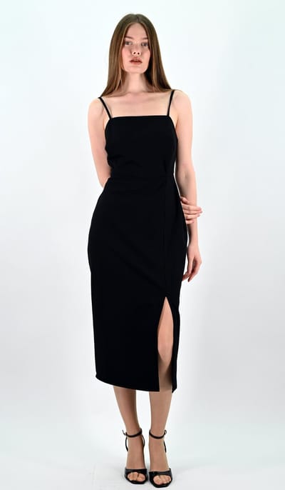 YesMooi - Elegante Midi Jurk met Spaghettibandjes - Slip Dress - Zwart - S (36)