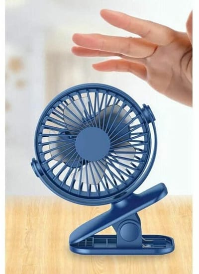 Draagbare mini-USB-tafelventilator met verstelbare clip en 350 graden rotatie - Blauw