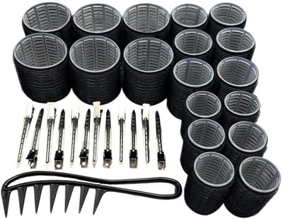 Haarkrultangset, geschikt voor dik haar, doe-het-zelf haarstyling voor vrouwen en kinderen, geschikt voor alle haartypes,31-delige set - zwart