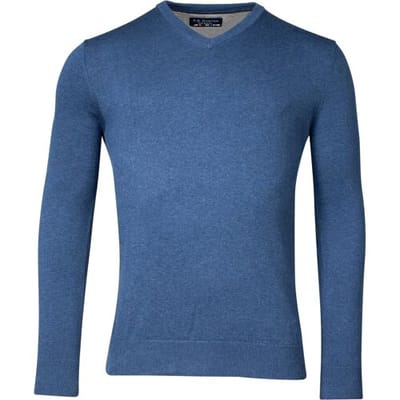 Baileys Trui V-Neck Single Knit Pima Cotton Deep Denim Blue / male