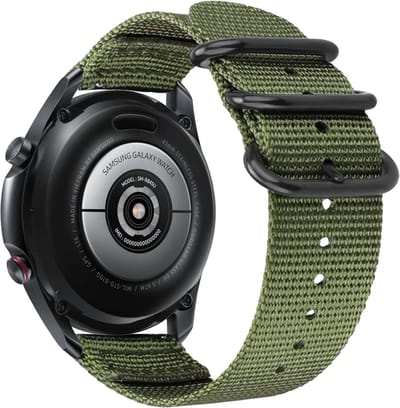 Strap-it Smartwatch bandje 20mm - nylon gesp band geschikt voor Samsung Galaxy Watch 1 42mm / Watch 3 41mm / Watch Active (2) / Watch FE / Gear Sport / Watch 4 (Classic) / Watch 5 (Pro) / Watch 6 (Classic) / Watch 7 (40 & 44mm) - groen