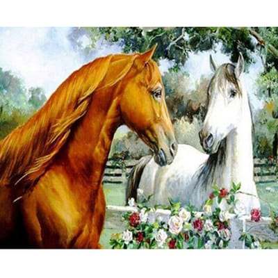 Kruissteek DIY diamant borduurwerk witte en bruine paarden volledige ronde Diamond Painting Home Decor 20X30CM