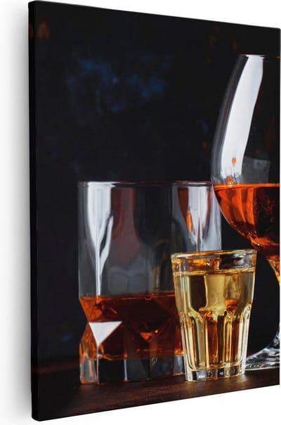 Artaza Canvas Schilderij Stilleven - 40x50 cm - Muurdecoratie Whisky - Wanddecoratie Woonkamer - Kamer Accessoires