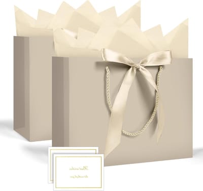 2 Stuks Luxe Gift Bags in Champagne Goud voor Verjaardagen, Feestjes en Cadeaus