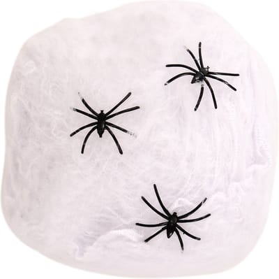Horror spinnenweb met spinnen - wit - 20 gr - Halloween decoratie