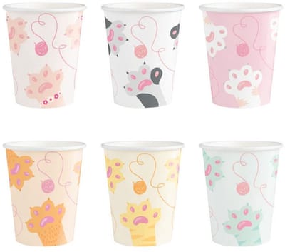 6 kartonnen bekers, kattenfeestje, 220 ml