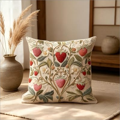 William Morris Stijl Aardbeienrank Print Kussenhoes, Vintage Botanische Bloemrijke Decoratieve Kussenhoes Voor Bank Short plush 40*40(CM)-1Pcs