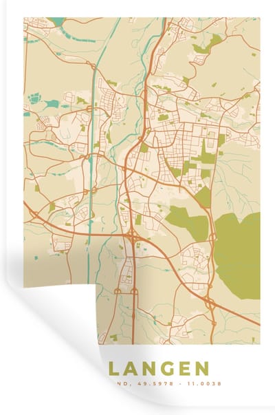 Muurstickers - Sticker Folie - Erlangen - Vintage - Stadskaart - Kaart - Plattegrond - 20x30 cm - Plakfolie - Muurstickers Kinderkamer - Zelfklevend Behang - Zelfklevend behangpapier - Stickerfolie