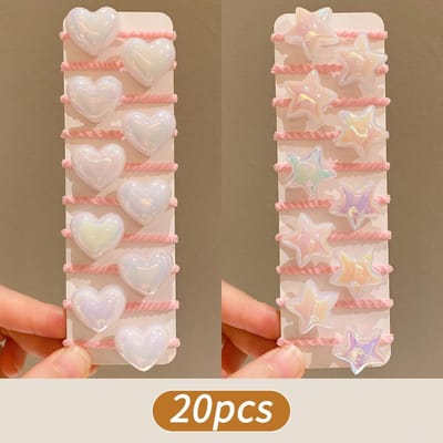 Accessoires pour cheveux pour filles, Colorés Faux Imitation Faux Perle Mignon Brillant Étoile Cœur Chouchous 2PCS beige
