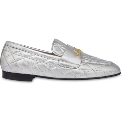 Moschino Laminated Nappa Leather Loafers Silver Größe: 35 | Loafer Outlet | Damen | Grau
