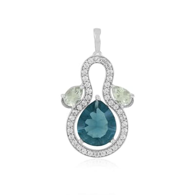 Cavill - Hanger 925 Sterling Zilver met platina laag - 5,61 ct Petrol Fluoriet - Groene Amethist peervormig - Zirkonia pavé - Elegant & Uniek Design