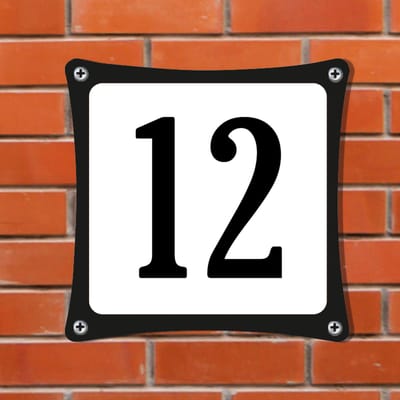 Decoporta Huisnummerbord Emaille-Look - Nummer 12 - Standaard - 10 x 10 cm | incl. schroeven