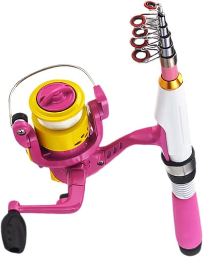 Zoetwatervisstok - Compacte hengel - Vissen op zoetwater - Telescopisch ontwerp - 30cm ingekrompen - Roze