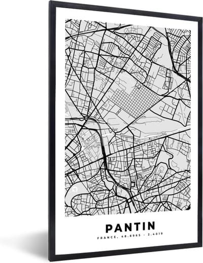 Fotolijst incl. Poster - Kaart - Stadskaart - Frankrijk - Pantin - Plattegrond - 40x60 cm - Posterlijst