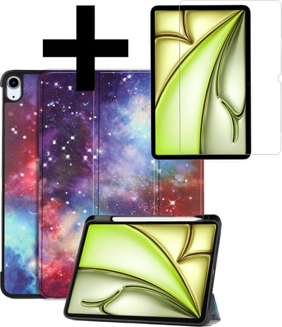 Hoes - Geschikt voor Apple iPad Air (2024/2025/2026) - 11 inch - Met Screenprotector - Trifold Bookcase - Hard Cover Case - Met Uitsparing Geschikt voor Apple Pencil - Hardcover Book - Tablet Hoesje - Galaxy