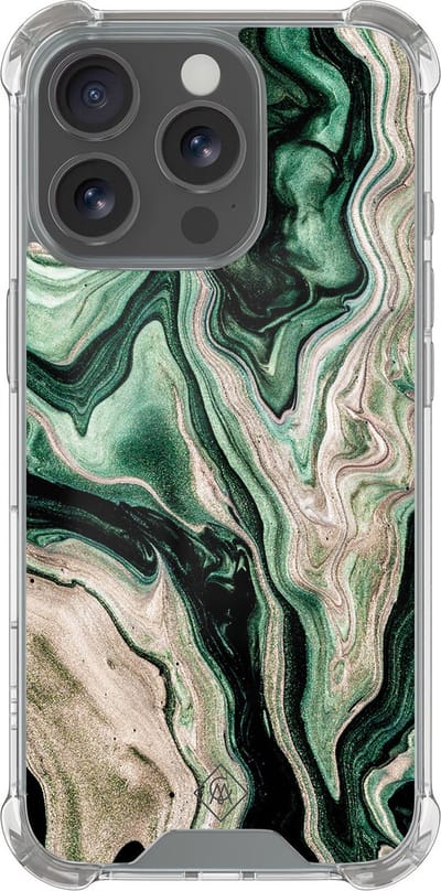 Casimoda® hoesje - Geschikt voor iPhone 16 Pro Max - Groen marmer / Marble - Shockproof case - Extra sterk - Siliconen/TPU - Groen, Transparant