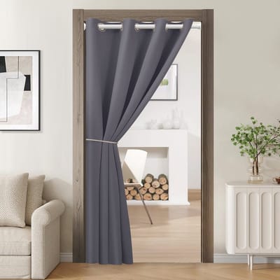 Qelus Panelen Verduisterend Gordijn - Verduisterend Deurgordijn met Ringen - Totale Privacy, Hittewerend & Geluiddicht -Voor Woonkamer & Slaapkamer - B132 x H203cm -1 stuk (Grijs)