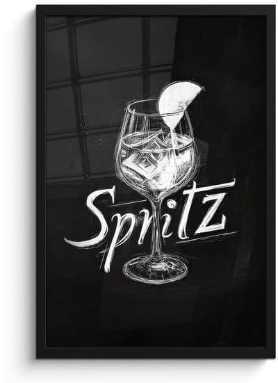 Poster in lijst - Fotolijst 40x60 cm - Posters - Glas spritz - Krijtletters - Ijsblokjes - Citroen - Posterlijst zwart - Decoratie - Wanddecoratie woonkamer - Muurdecoratie slaapkamer