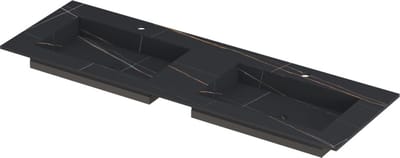 INK® Post wastafel in keramische slab met envelop bodem dubbele wasbak met 2 kraangaten 140x45x1cm, lauren black mat