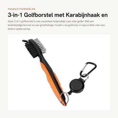Dailygoods- Golfborstel 3-in-1 - Golfclubborstel - Groefreiniger - Karabijnhaak - Duurzaam - Lichtgewicht - Golfreiniger