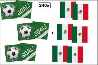 120x Servetten Voetbal 33cm x 33cm + 120x Servetten Mexico 33cm x 33cm - 3 laags - MIX - WK Servet diner eten knoeien restaurant BBQ thema feest verjaardag feest