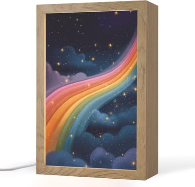 Nachtlampje 20x30 cm - Kinder lampje - Regenboog - Sterrenhemel - Kleurrijk - Tafellamp kinderkamer - Slaapkamer lamp - Bedlamp kinderen - Kinderlampje stopcontact - Wandlamp babykamer - Nachtlampjes