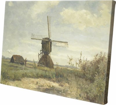 ‘Zonnige dag’ een molen aan een wetering | Paul Joseph Constantin Gabriël | ca. 1860 - ca. 1903 | Canvasdoek | Wanddecoratie | 30CM x 20CM | Schilderij | Oude meesters | Foto op canvas