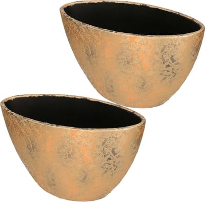Mica Decorations Bloempot - 2x stuks - goudkleurig - ovale schaal - 40 x 26 cm - plantenpotten