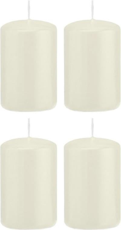 Trend Candles Cilinderkaars/stompkaars - 4x - ivoorwit - 5 x 8 cm - 18 branduren - met brandvertragende folie