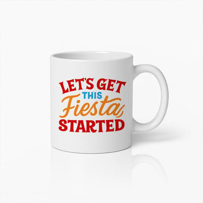 Let’s Get This Fiesta Started Mok – 330 ml Keramische Koffiebeker – Grappige Feest Quote Mok – Kleurrijk Cadeau voor Vrienden en Familie