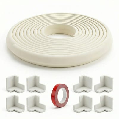JustValue Hoekbeschermers & Randbescherming - Foam Stootrand - Veiligheid - Zelfklevend - 8 Hoekbeschermers - 5 Meter Strip