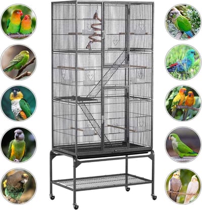 Thuys – Papegaaienkooi – Vogelkooi – Voor Papegaaien – Vink 3 Niveaus Vogel – 175 x 46 x 77cm – Zwart