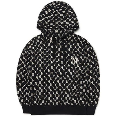 MLB Monogram Serie All Over Print Trekkoord Rits Hoodie Unisex Hoodies Zwart 3AHDM0224-50BKS S black