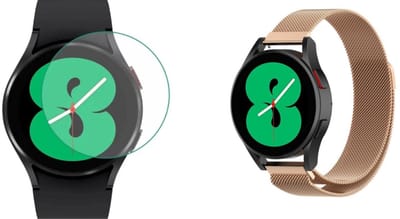 Strap-it Milanese band + Screenprotector - geschikt voor Samsung Galaxy Watch 7 40mm / Watch 6 40mm/ Watch 5 40mm /Watch 4 40mm / Watch FE - RVS Stalen band - Magnetische sluiting - Roze goud