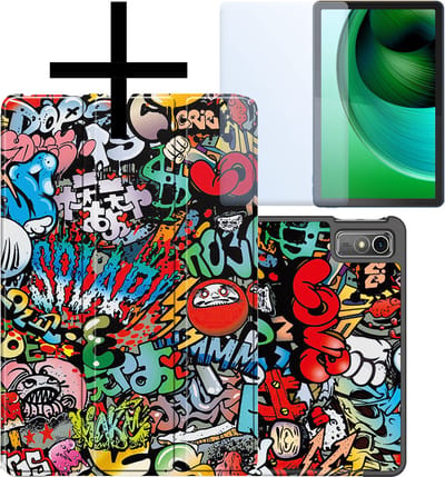 Hoes - Geschikt voor Lenovo Tab M10 5G - Met Screenprotector - Trifold Bookcase - Hard Cover - Hardcover Book Case - Tablet Hoesje - Graffity