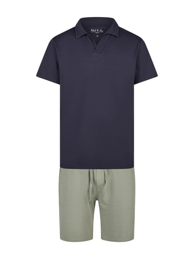 Phil & Co Heren Korte Pyjama Set Shortama Badstof Blauw/Groen - Maat L