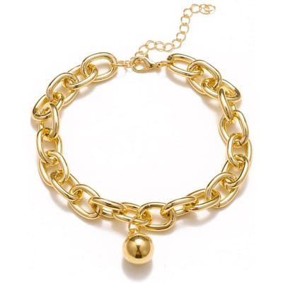 Eenvoudige Enkelbandjes Ronde Bal Voet Sieraden Voor Vrouwen Gouden Kleur Cubaanse Schakelketting Dikke Enkelbandjes Sandalen Gotische Accessoires beige