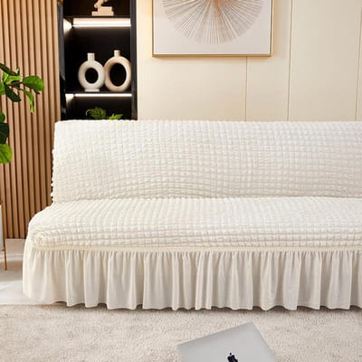 Effen Kleur Seersucker Stof Alles Zonder Armleuning Sofa Bedhoes Met Rok Hoes Strakke Bankhoes Wasbare Elastische Stof S 120-150cm