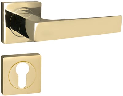 DOMINO QUADRADO-QR - Deurkruk voor profielcilinderslot PZ - Messing goud deurbeslag - Luxe complete rozettenset