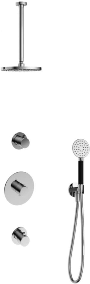 Hotbath Cobber - Inbouw Regendoucheset - Chroom - 2 Stopkranen - Thermostatisch - Plafondbuis 30 cm - Hoofddouche 200 mm - Ronde Handdouche 3 Standen - Waterbesparend